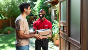 Amazon Block Grabber and delivery driver receiving a tip